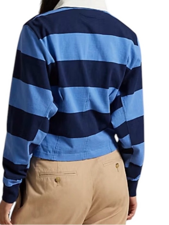 Ralph Lauren Polo Navy & Light Blue Striped Cropped Rugby Shirt S NWT - Picture 3 of 7